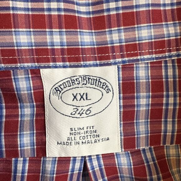 Brooks Brothers Shirt Mens XXL Red Plaid 346 The Original Polo Non Iron Office - Picture 2 of 7